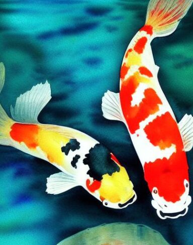 The watercolor painting of koi fish