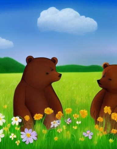 Two bears in a field of flowers