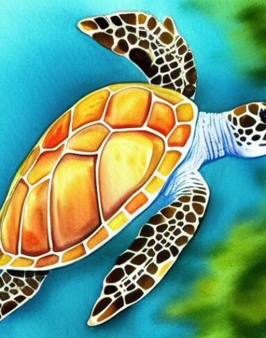 Watercolor drawing of the sea turtle
