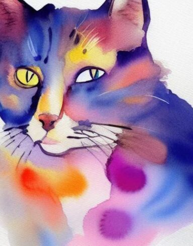 Watercolor painting of cat by Olga Boznańska