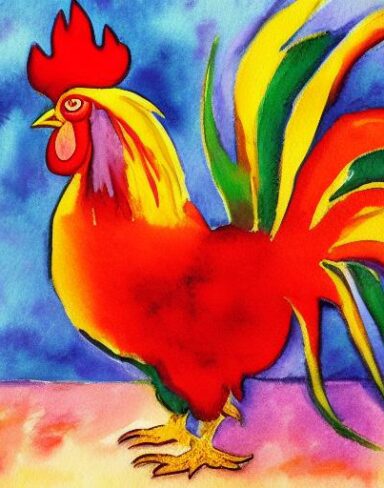 Watercolor painting of rooster