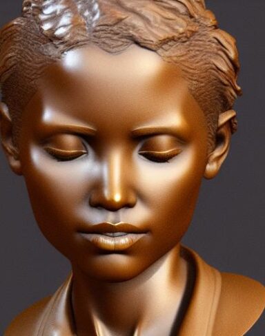 A bronze bust sculpture of one young lady