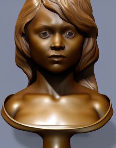 A bronze bust sculpture of one young lady