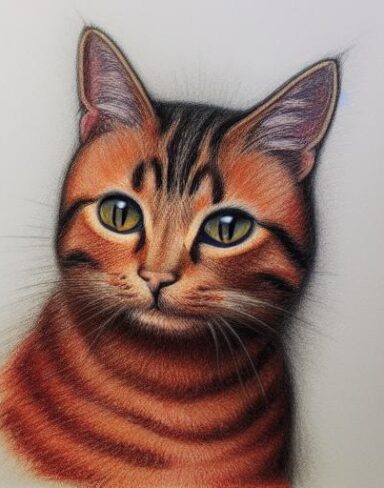 A drawing of a cat by crayon