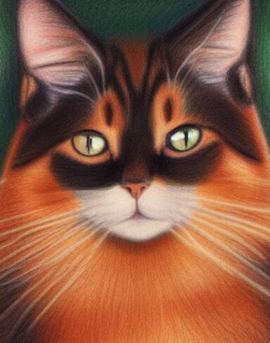 A drawing of a cat by crayon