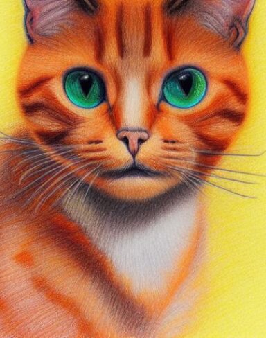 A drawing of a cat by crayon