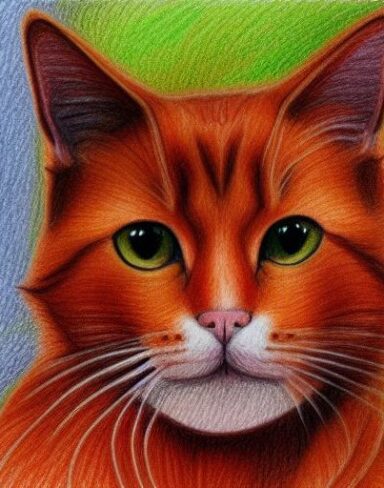 A drawing of a cat by crayon