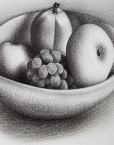 A drawing of fruit bowl