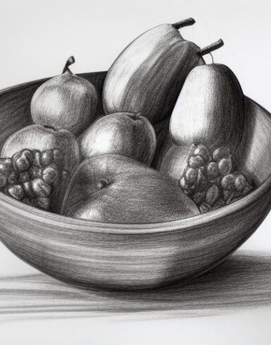A drawing of fruit bowl