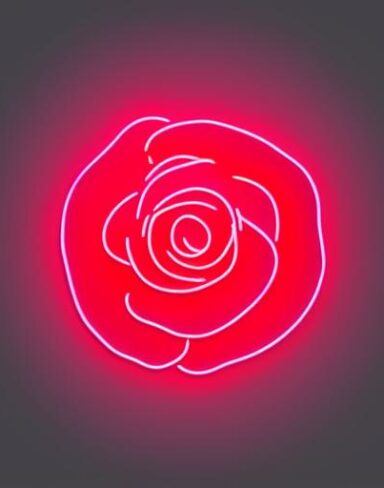 A flower symbol neon sign on wall