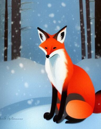 A fox that is sitting in the snow