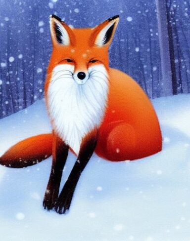A fox that is sitting in the snow