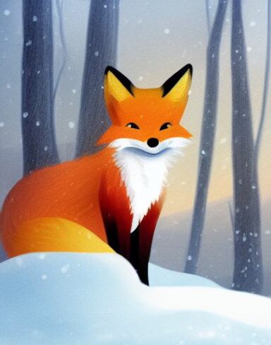 A fox that is sitting in the snow