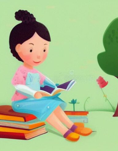 A girl is reading a book