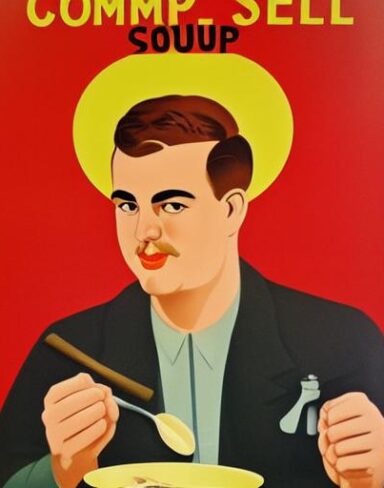 A man holding a spoon in front of a bowl of soup