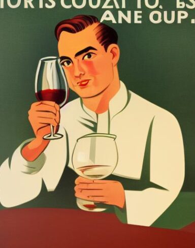 A man holding a wine glass in front of a bowl of soup