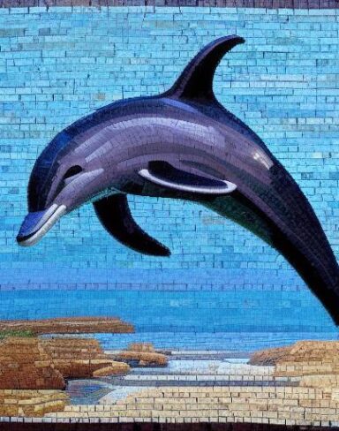 A mosaic of a dolphin in the costal inspired by Charles Ginner
