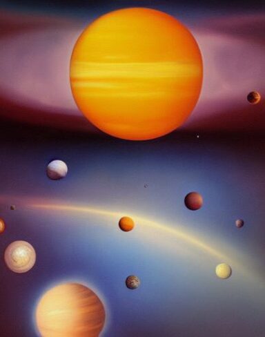 A painting of planets in the space