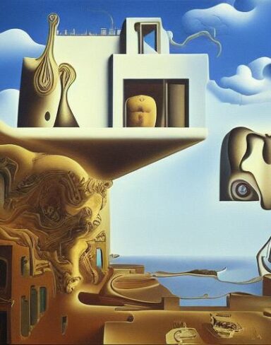 A painting on the side of a building in the sky