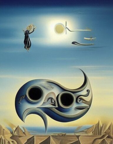 A painting on the side of a building in the sky