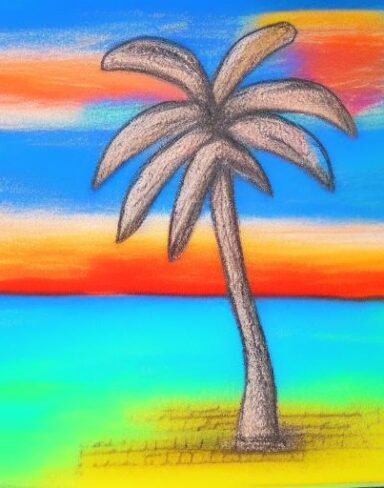 A palm tree on a beach