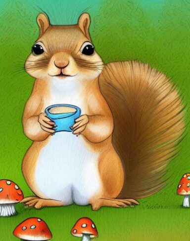 A squirrel and a mushroom