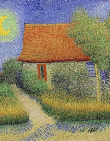 A van gogh painting of a house in the garden