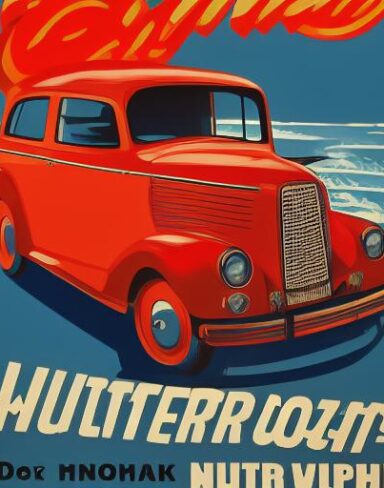 A vintage poster advertising a vehicle