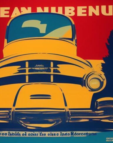 A vintage poster advertising a vehicle