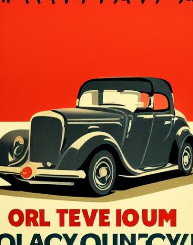A vintage poster advertising a vehicle