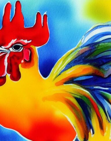 A watercolor painting of the rooster by Olga Boznańska