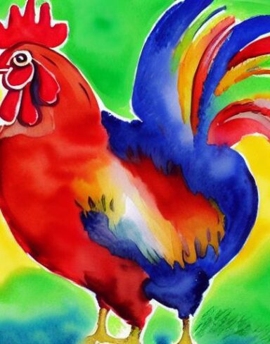 A watercolor painting of the rooster by Olga Boznańska