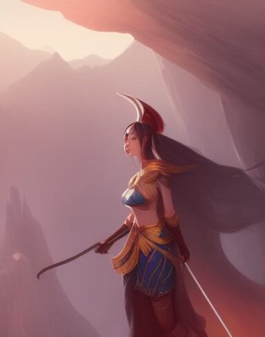 A woman standing on the top of mountain