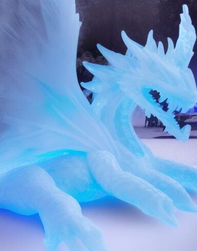 An ice sculpture of a ice dragon