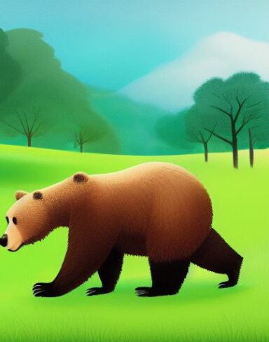 Bear on the lush green field