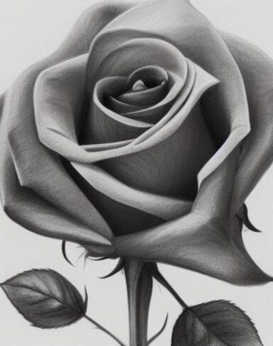 Black and white color drawing of a rose