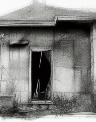 Black and white drawing of a house