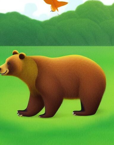 Brown bear in the lush green field