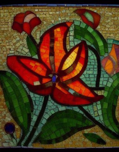 Close up of one flower on a mosaic