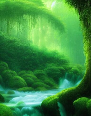 Curve stream running through a green forest