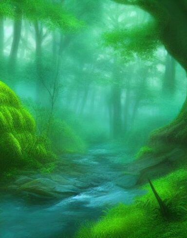 Curve stream running through a green forest