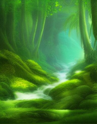 Curve stream running through a green forest