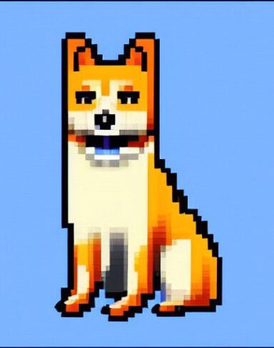 Dog with sitting in front of a blue background