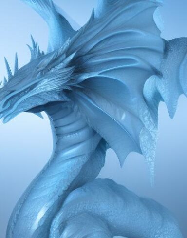 Frozen ice sculpture of a dragon