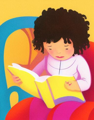 Little girl is reading a book