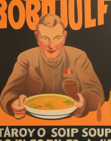 Man in front of a bowl of soup