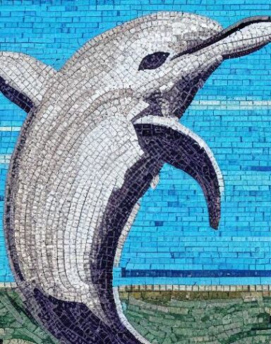 Mosaic of a dolphin in the costal inspired by Charles Ginner