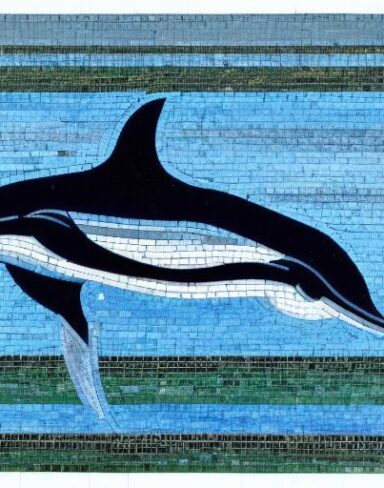 Mosaic of a dolphin in the costal inspired by Charles Ginner