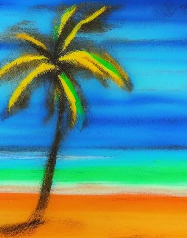 One palm tree on a beach