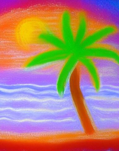 One palm tree on a beach